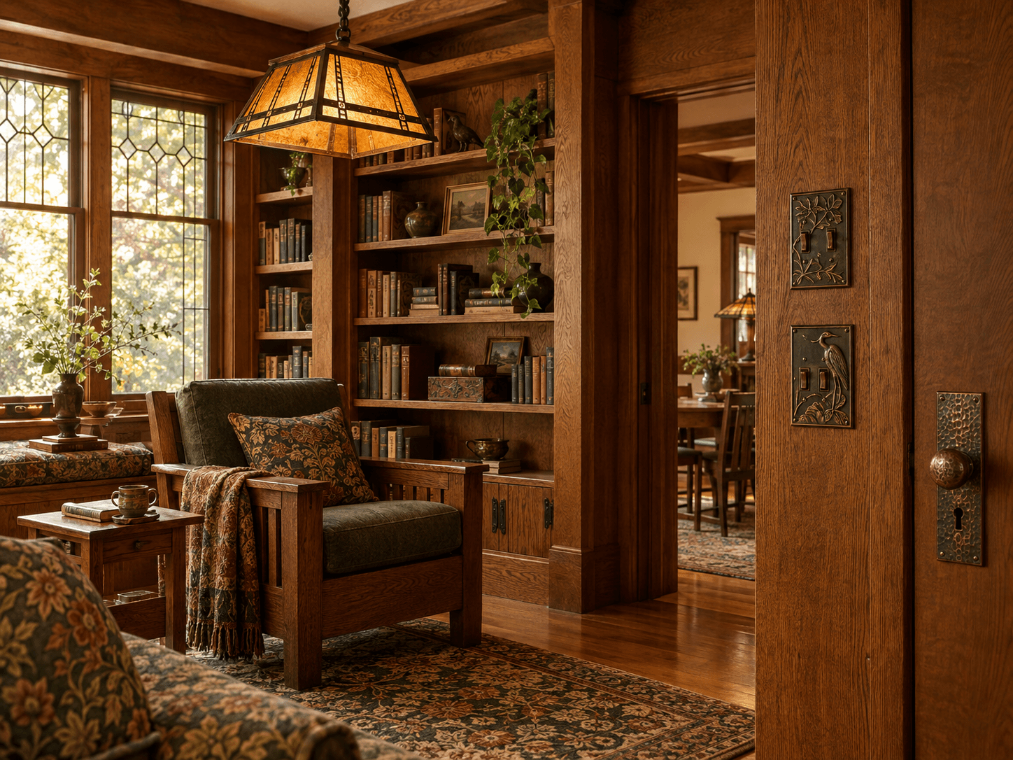 Arts & Crafts interior featuring decorative lighting and hardware
